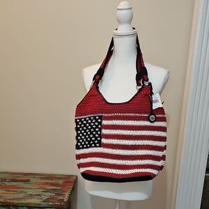 The Sak Red, White, and Blue Crochet Shoulder Bag